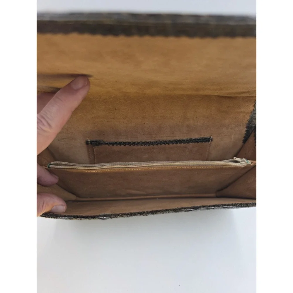 VTG Genuine Snakeskin Clutch Purse 11x6.5 Dark Brown Suede Lined Evening Bag MCM
